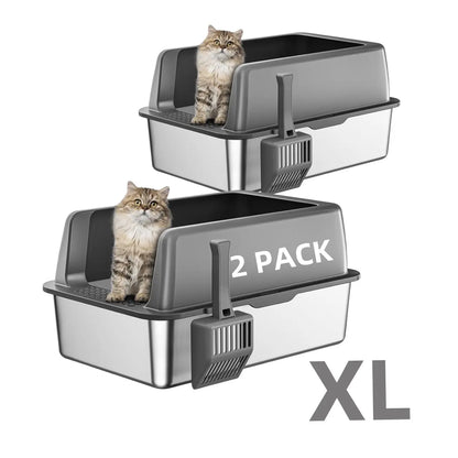 MISOFOG Stainless Steel Litter Box with Lid - High-Sided, Non-Sticky, Anti-Leakage Litter Tray, 2-Pack Large Size with Easy Cleanup for Cats and Rabbits Tiktokshopspringglowup, Metal Litter Box,Summervibes Outdoorfun