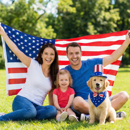 Patriotic Dog & Cat Accessories Uncle Sam Hat-Bow Tie Set, Adjustable 4Th of July USA Flag Outfit, Cute Pet Photo Prop for Independence Day, Memorial Day Parties
